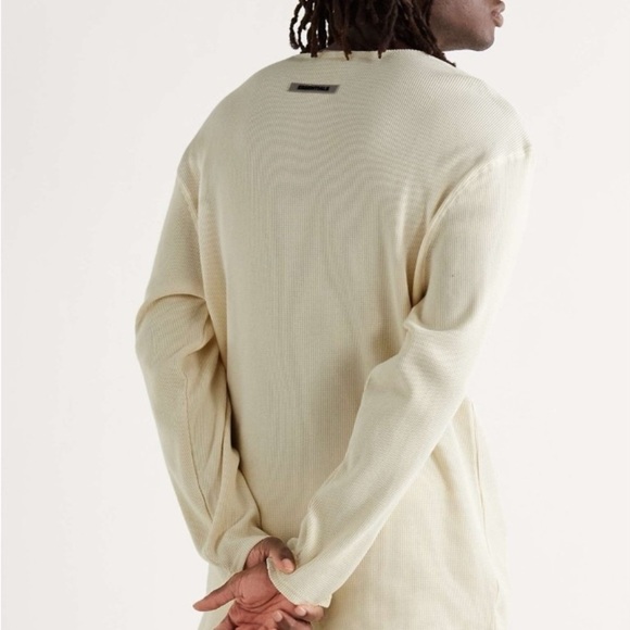 FEAR OF GOD ESSENTIALS Thermal Waffle-Knit Cotton Henley T-Shirt M Winter Cozy - Picture 2 of 15